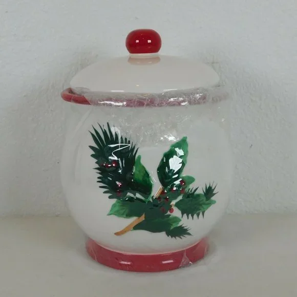Christmas Classic Holly Cookie Jar Dishwasher Safe 9.5 x 8 inch Ceramic Wal-Mart - Picture 2 of 8